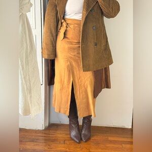 Suede Brown maxi faux wrap skirt with side box
